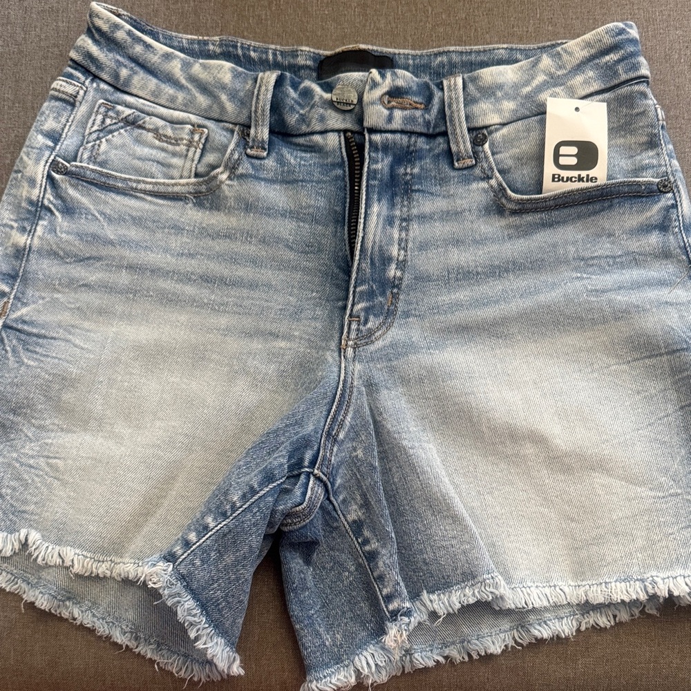 Buckle Blue Jean Shorts Distressed Raw Hem